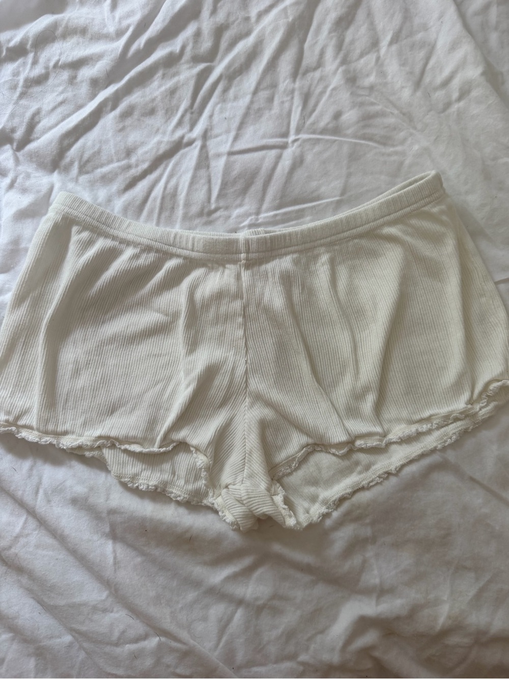 Brandy melville Ribbed Lace-Trim Sleep Shorts - Cream